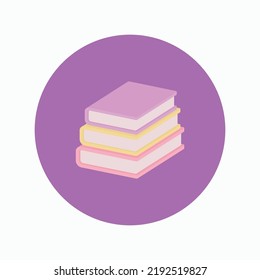 Ilustración en color de una pila de libros en un círculo sobre un fondo blanco. Ilustración vectorial. Elemento de diseño para afiche, pancarta, icono, pegatina, símbolo. Símbolos educativos. Tienda de libros.