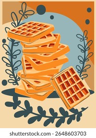 Ilustración en color de una pila de gofres. Perfecto para Anuncio, póster y postal. Día Nacional del Gofre. Ilustración vectorial.