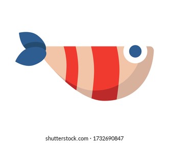 color illustration with striped fish on white background. icon