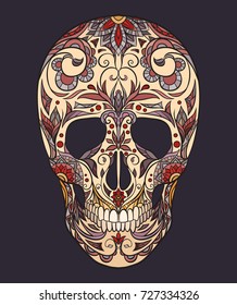 Color  illustration of a sugar skull. The holiday of the Day of the Dead. Vector element for your creativity