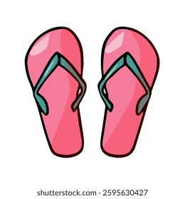 Color illustration of summer beach flip flops in pink