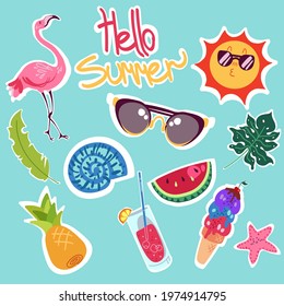 Color illustration of summer set. Idea for website 
design, for blogs, for print.