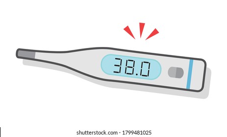 Color illustration of a thermometer, 38.0°C. High Heat
