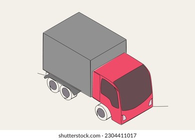 Color illustration of a top view of a truck. Dia do motorista one-line drawing