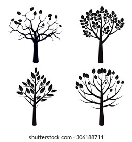 Color Illustration of Trees and Green Leafs.