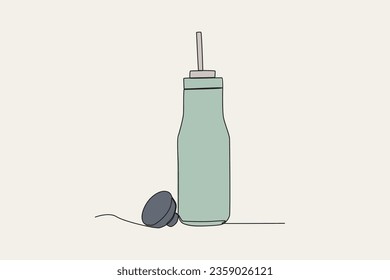 Color illustration of a tumbler with a straw. Tumbler one-line drawing