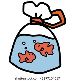 Color illustration of two goldfish in a plastic bag