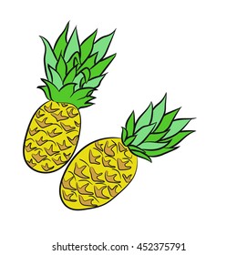 Color illustration of two pineapple with green leaves. Beautiful floral pattern for poster, cover notebook, prints for T-shirts and bag