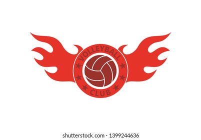 Color illustration of a volleyball club logo. Volleyball fire and text