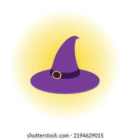 Color illustration witch hat, moon on white background. Vector illustration. Design element for poster, banner, sticker, icon, symbol. Symbols of the holiday Halloween.