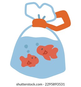 Color illustration without main line of two goldfish in a plastic bag