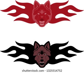 Color illustration of a wolf on fire. Illustration for tattoo and stickers