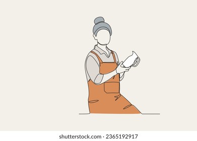 Color illustration of a woman finishing her business. Dia de la mujer emprendedora one-line drawing