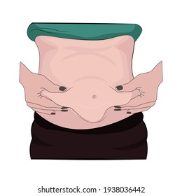 Color illustration of woman grabbing her fat on the stomach