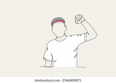 Color illustration of a young man clenching his fists. Youth pledge one-line drawing