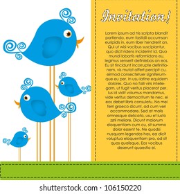 Color illustrations of birds on mountains and clouds, vector illustration