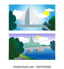 Color illustrations with bridges on nature background