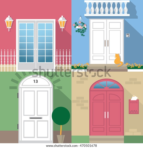 Color Illustrations Different Types Entrance Doors Stock Vector