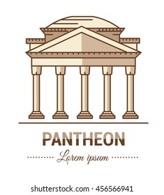 Color illustrations and flat linear design. Templates, logo and mark of Pantheon with vintage elements. Easy to use business. Vector abstract logo or emblem.