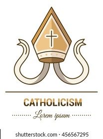 Color illustrations and flat linear design. Templates, logo and mark of Catholicism with vintage elements. Easy to use business. Vector abstract logo or emblem.