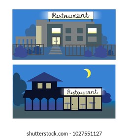 Color illustrations with restaurants at night