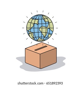 color image background globe earth world depositing in a carton box vector illustration