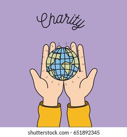 color image background hands holding in palms a earth globe world charity symbol vector illustration