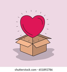 color image background heart coming out of cardboard box vector illustration