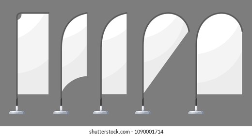 Color image of beach flags on a white background.  Set of isolated objects. Vector illustration