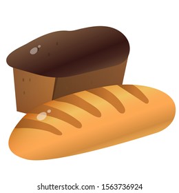 Color image of bread with wheat loaf on white background. Food and meals. Vector illustration.