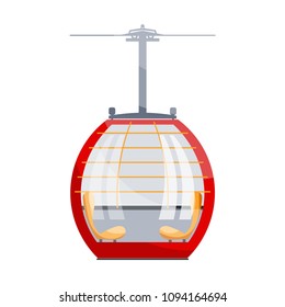 Color image cabin cable car on a white background. Vector illustration of mountain transport.  Cableway