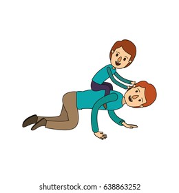 color image caricature father with boy playing the horse on his back vector illustration