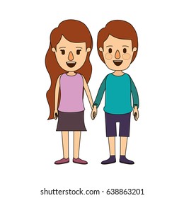 color image caricature front view full body couple in casual clothing vector illustration