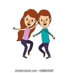 color image caricature full body couple dancing vector illustration