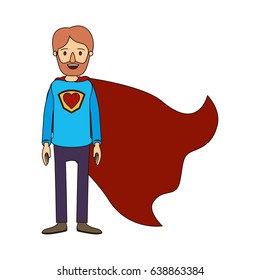 color image caricature full body super dad hero with beard and heart symbol in uniform vector illustration