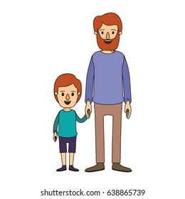 color image caricature full body man taken hand with little boy vector illustration