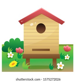 Color image of cartoon beehive on white background. Vector illustration for kids.