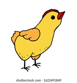 Color image of a cartoon chicken on a white background. Livestock. Vector illustration for children.