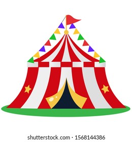 Color image of cartoon circus on white background. Show and entertainment. Vector illustration.