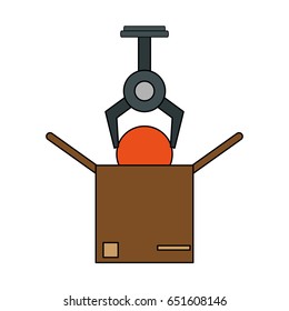 color image cartoon crane mechanics holding a round object in package