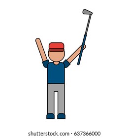 color image cartoon faceless full body golfer man with golf club