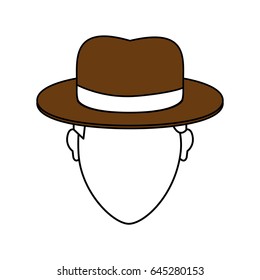 color image cartoon faceless man with brown hat and bow lace