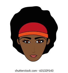 color image cartoon front face brunette woman with afro hair