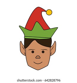 color image cartoon front view face christmas man elf with hat