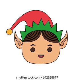 color image cartoon front view face christmas elf with hat