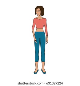 color image cartoon full body woman with pants and top