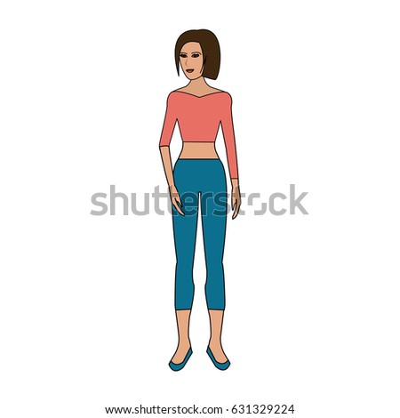 color image cartoon full body woman with pants and top Stock photo © 