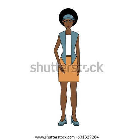 color image cartoon full body woman brunette with afro hairstyle Stock photo © 