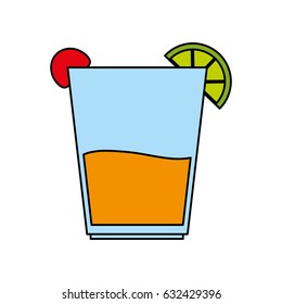 color image cartoon glass cup of cocktail with lemon and cherry