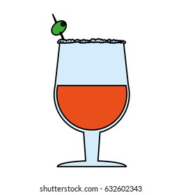 color image cartoon glass cup of cocktail with olive and salt